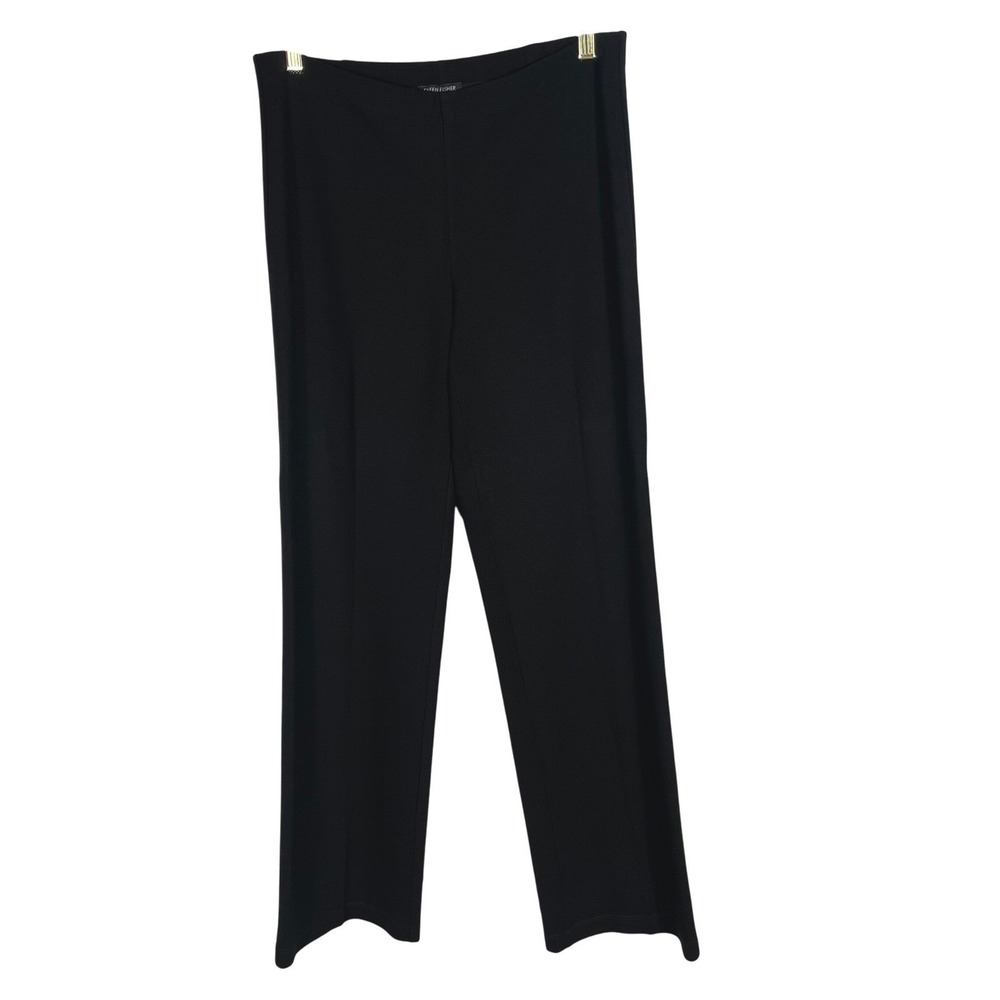 Eileen Fisher S Black Stretch Knit Pants Italian Fabric Minimalist  Straight Leg